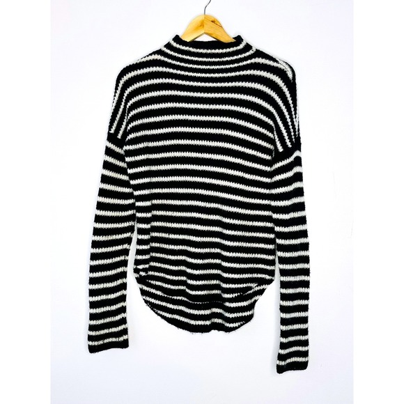 Express Striped Mock Neck Sweater Black White Fuzzy Knit Size Small - Picture 1 of 12